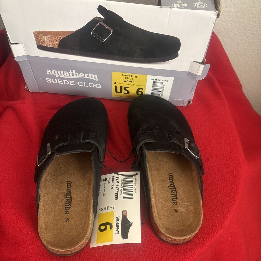 Aquatherm Size 6 M Black SUEDE CLOG Loafers New Women's Shoes